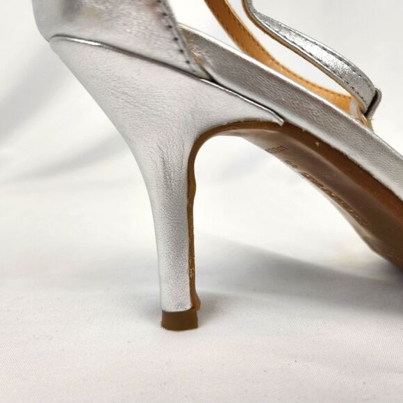 Talbots Silver Tone Metallic Strappy Stiletto Heel Ankle Strap Sandals Size 8.5 - Picture 8 of 13